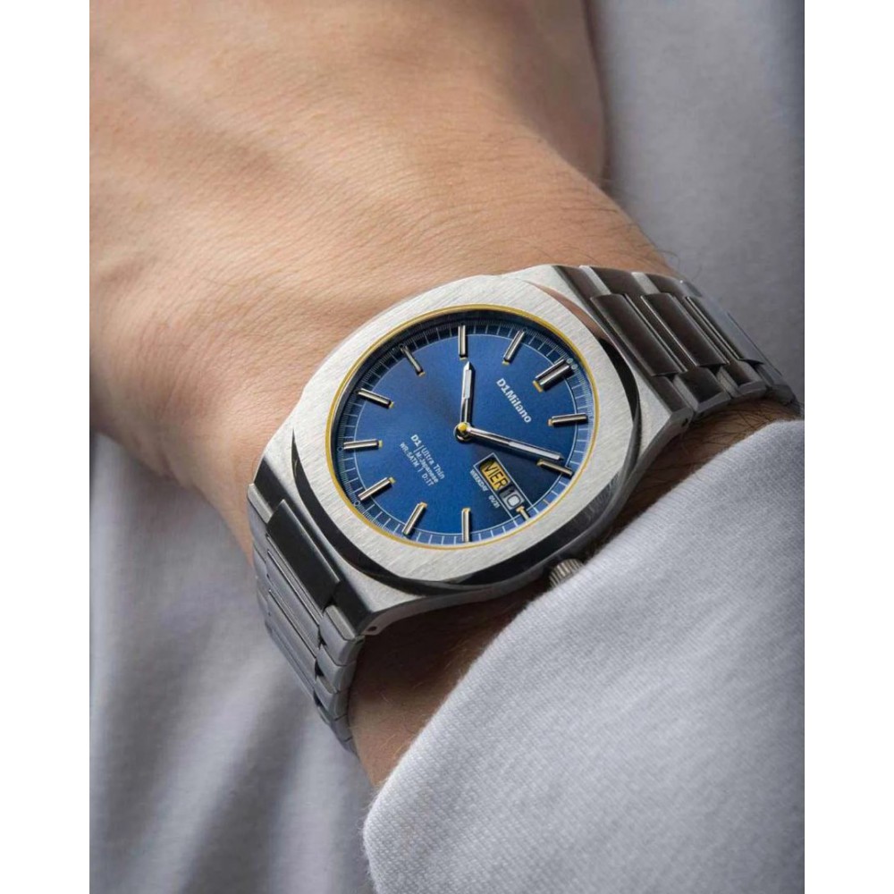 Unisex Watch D1 Milano Ultra Thin '1970' 39mm Stainless Steel Bracelet Silver/Blue D1-UHBJ07