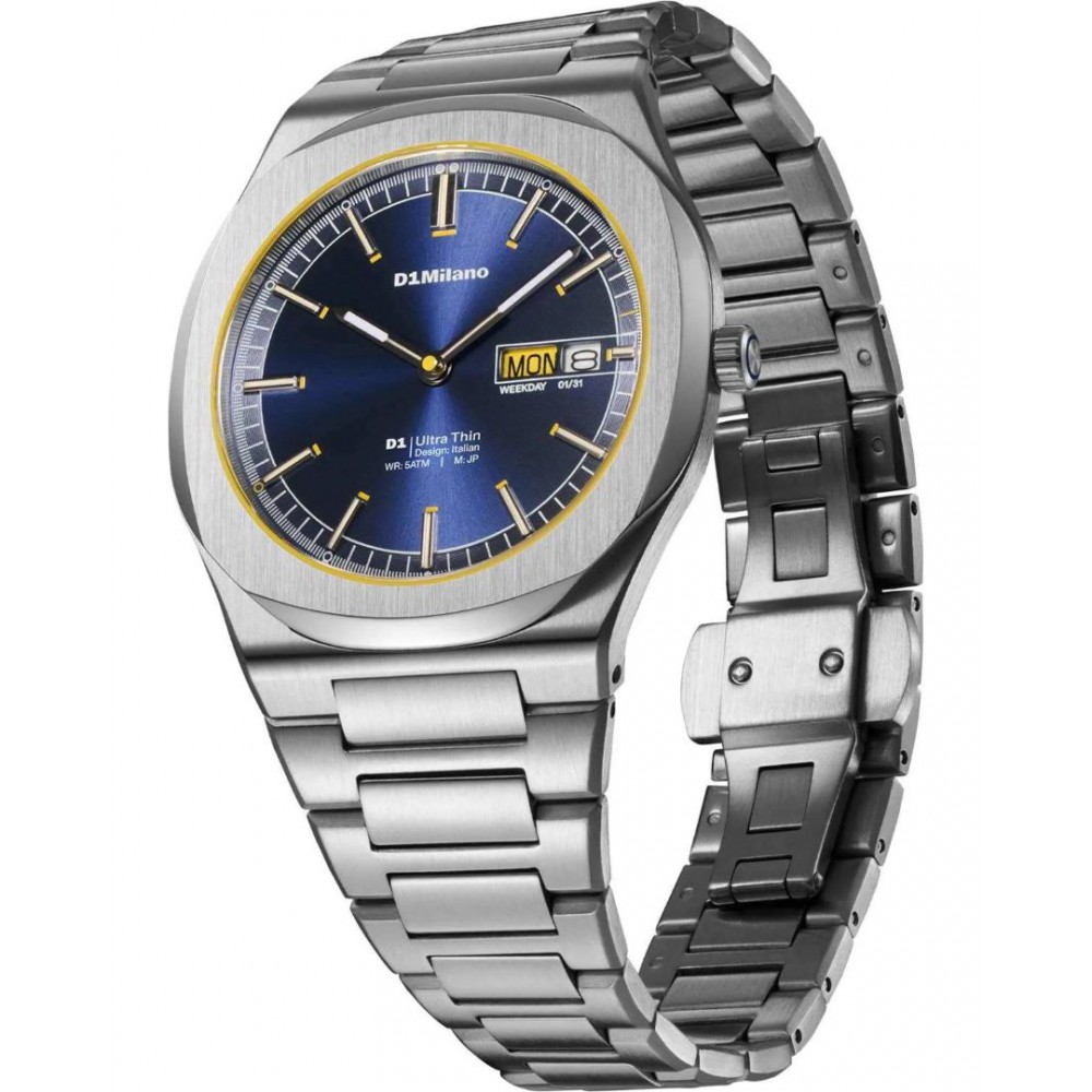 Unisex Watch D1 Milano Ultra Thin '1970' 39mm Stainless Steel Bracelet Silver/Blue D1-UHBJ07