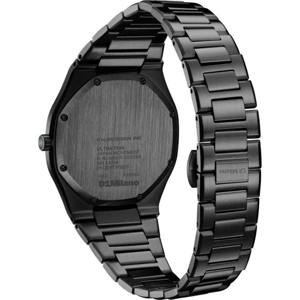 Unisex Watch D1 Milano Ultra Thin '1970' 39mm Stainless Steel Bracelet Black D1-UHBJ08