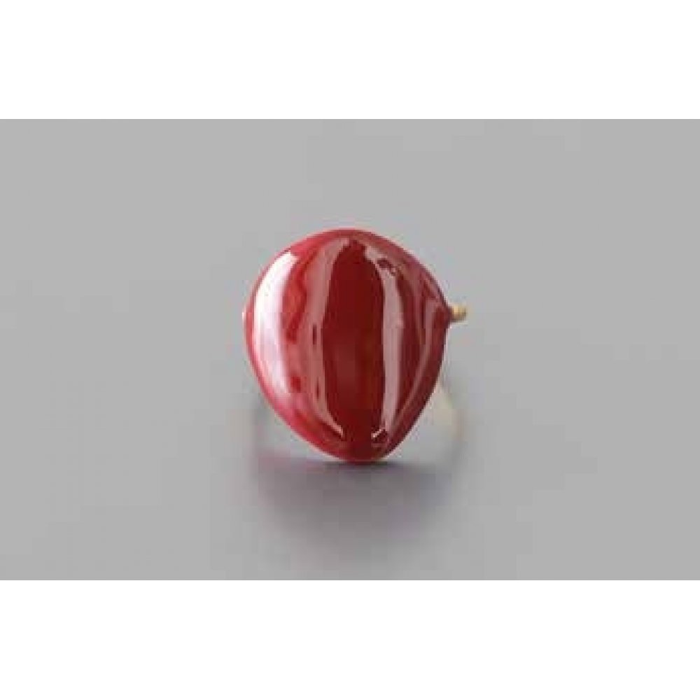 Woman's Ring DaphneP Blots Small Pebble Brass Red Enamel 009-red