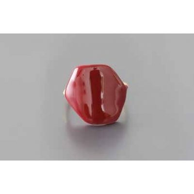 Woman's Ring DaphneP Blots Medium Polygon Brass Red Enamel 011-red