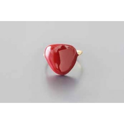 Woman's Ring DaphneP Blots Heart Brass Red Enamel 005-red