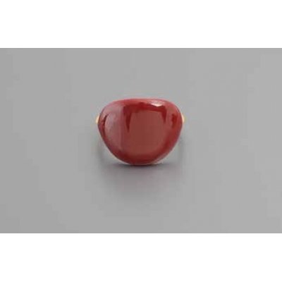 Woman's Ring DaphneP Blots Small Oval Brass Red Enamel 006-red