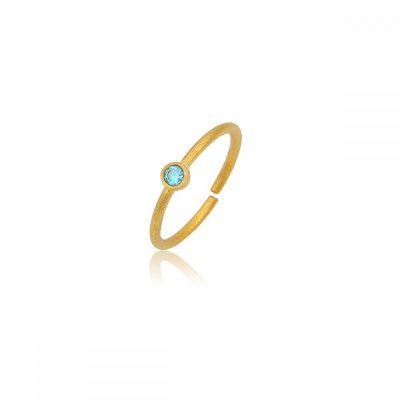 Woman's Ring Eleni Tsaprali Shiny Dot Gold Plated 925 Sterling Silver Petrol Zirconia 0132-2