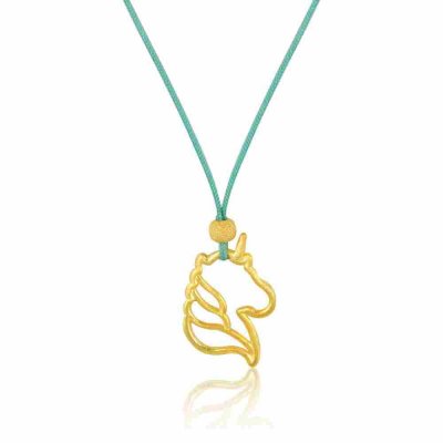 Woman's and Kid's Necklace Eleni Tsaprali My Unicorn Gold Plated 925 Sterling Silver Cherry Cord 0200-1