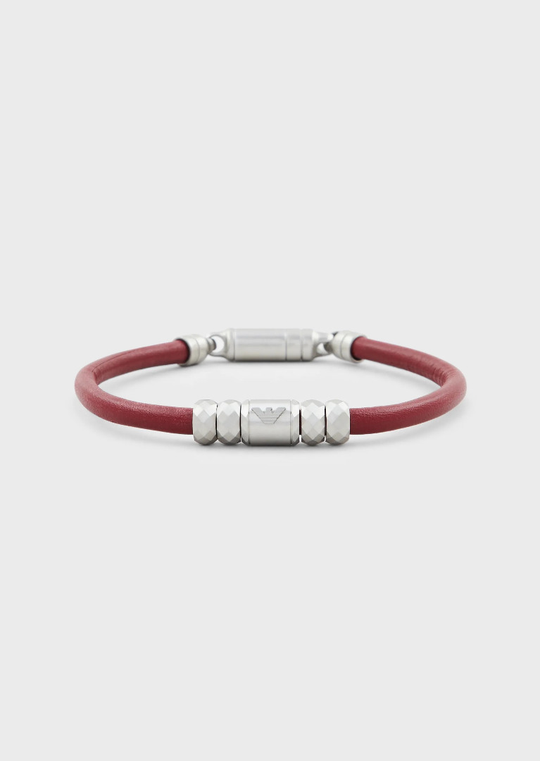 Red Leather Men's Bracelet Emporio Armani Stainless Steel