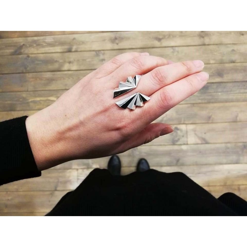 Woman's Ring Fey Papanikou Mirror Folds Silver