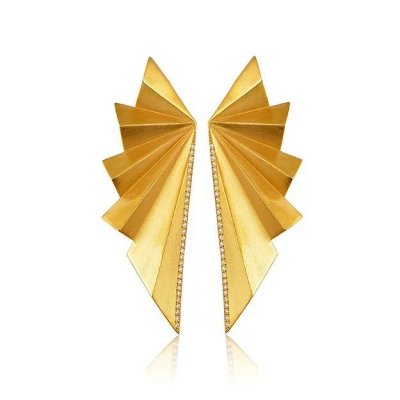 Γυναικεία Σκουλαρίκια Fey Papanikou Large Folds με Ζιρκόνιο από Ασήμι Επιχρυσωμένο