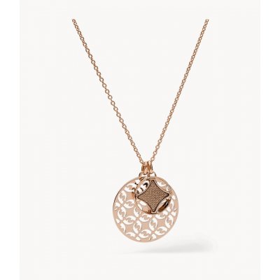 Womans Necklace FOSSIL Duo Signature Rose Gold-Tone Stainless Steel 