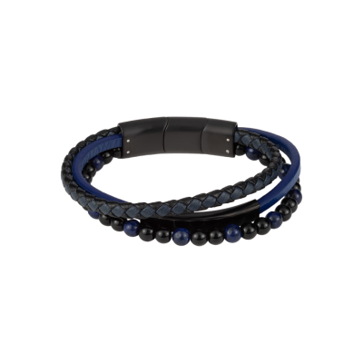 Men's Bracelet JACQUES LEMANS Leather with Onyx/Lapislazuli Pearls