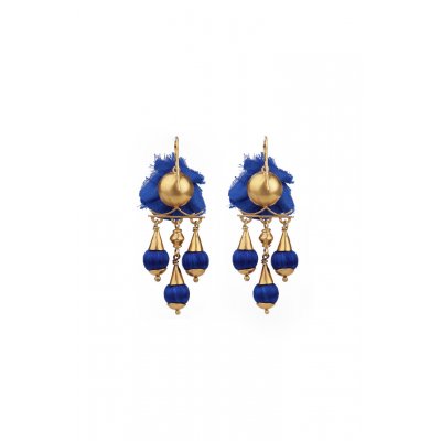 Γυναικεία Σκουλαρίκια Katerina Makriyianni Blue Bud Chandeliers Μπλε Μπρούτζος Χρυσός/Μετάξι K16.E10.B.S