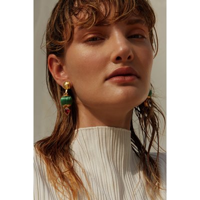 Woman's Earrings Katerina Makriyianni Disco Green/Fuchsia Bronze/Gold/Silk K16.E8.GR/R.S