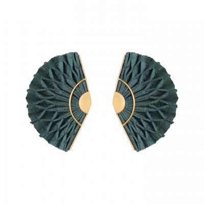 Γυναικεία Σκουλαρίκια Katerina Makriyianni Kypseli Fan 24K Επιχρυσωμένος Μπρούτζος και Ασήμι Πετρόλ Μετάξι K22.E3.P