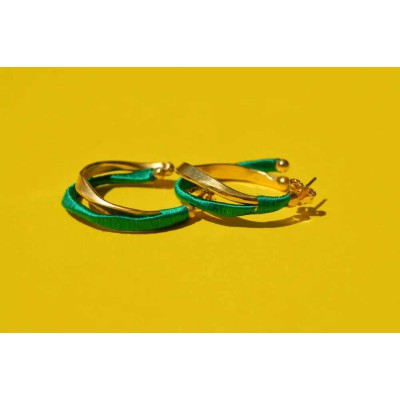 Γυναικεία Σκουλαρίκια Katerina Makriyianni Mini Kyma Hoops Green 24K Επιχρυσωμένος Μπρούτζος και Ασήμι Πράσινο Μετάξι K23.E3.S.EGR