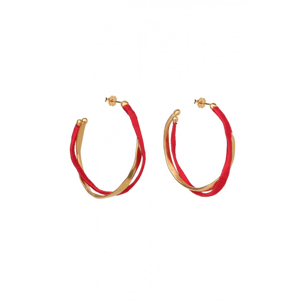 Γυναικεία Σκουλαρίκια Katerina Makriyianni Kyma Hoops Red 24K Επιχρυσωμένος Μπρούτζος και Ασήμι Κόκκινο Μετάξι K23.E3.B.R