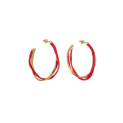 Γυναικεία Σκουλαρίκια Katerina Makriyianni Kyma Hoops Red 24K Επιχρυσωμένος Μπρούτζος και Ασήμι Κόκκινο Μετάξι K23.E3.B.R