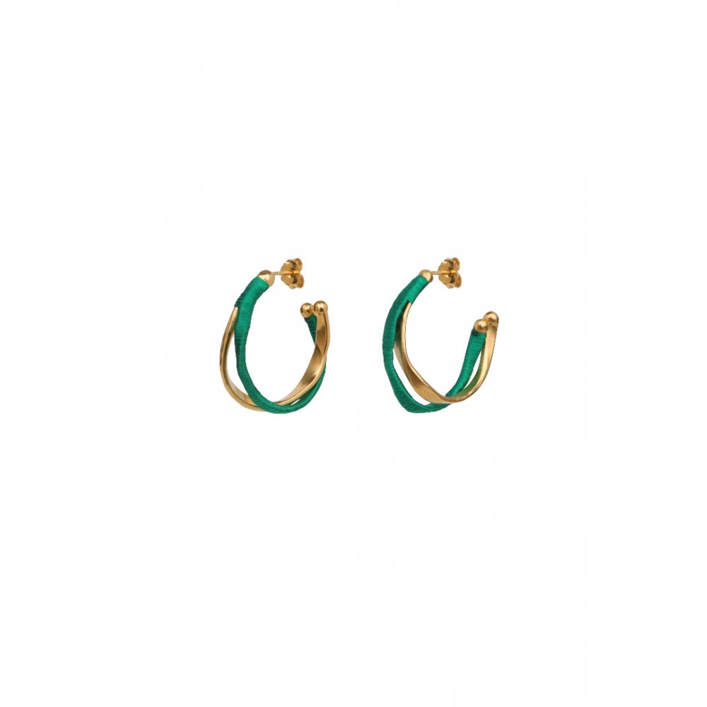 Γυναικεία Σκουλαρίκια Katerina Makriyianni Mini Kyma Hoops Green 24K Επιχρυσωμένος Μπρούτζος και Ασήμι Πράσινο Μετάξι K23.E3.S.EGR
