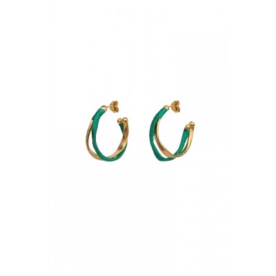 Γυναικεία Σκουλαρίκια Katerina Makriyianni Mini Kyma Hoops Green 24K Επιχρυσωμένος Μπρούτζος και Ασήμι Πράσινο Μετάξι K23.E3.S.EGR