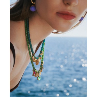 Γυναικείο Κολιέ Katerina Makriyianni Palette 24K Επιχρυσωμένος Μπρούτζος Πέτρες και Ζιργκόν Πράσινο K23.N1.GR