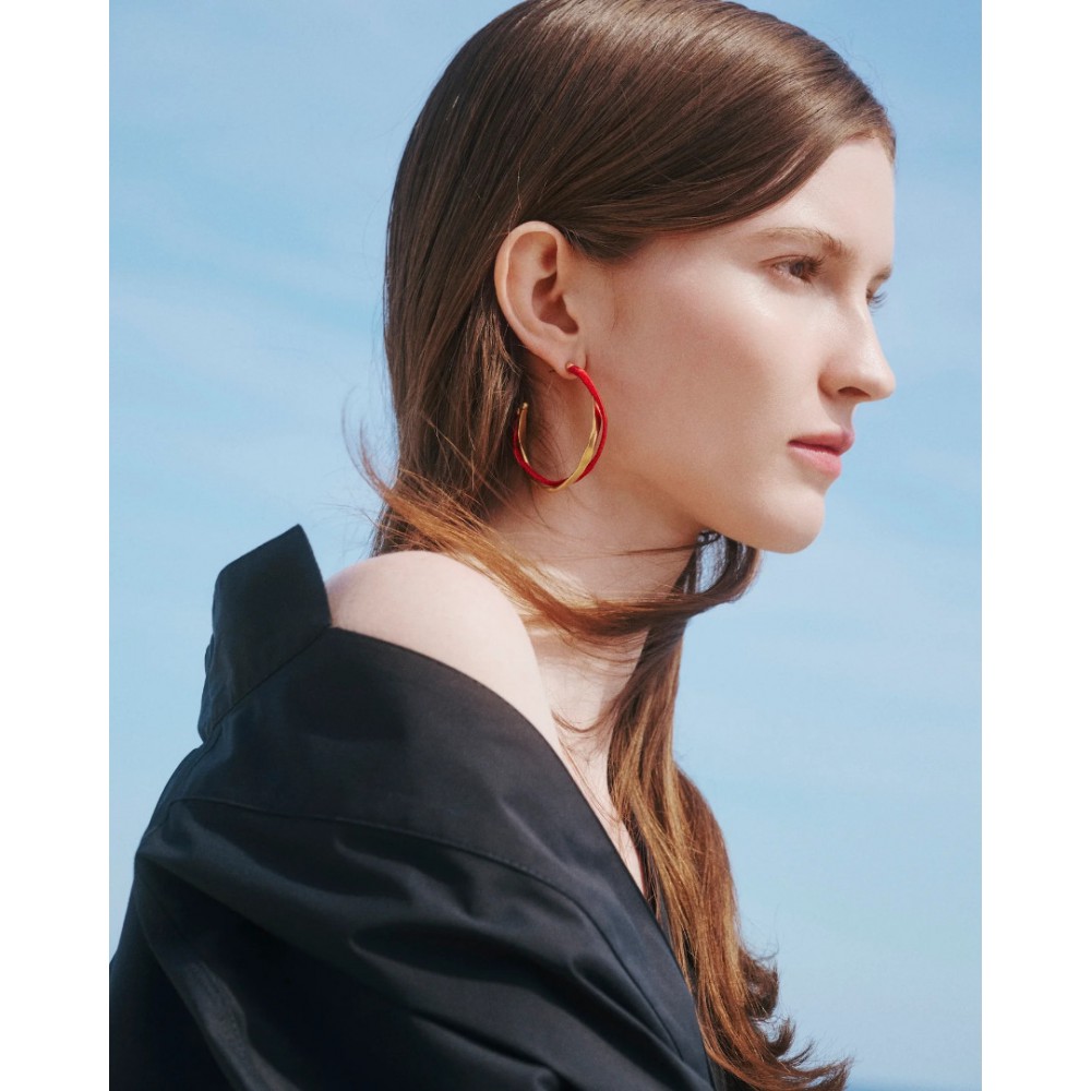 Γυναικεία Σκουλαρίκια Katerina Makriyianni Kyma Hoops Red 24K Επιχρυσωμένος Μπρούτζος και Ασήμι Κόκκινο Μετάξι K23.E3.B.R