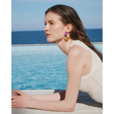Γυναικεία Σκουλαρίκια Katerina Makriyianni Kally Chandalier Blue 24K Επιχρυσωμένος Μπρούτζος και Ασήμι Μπλε Μετάξι K23.E6.AGB