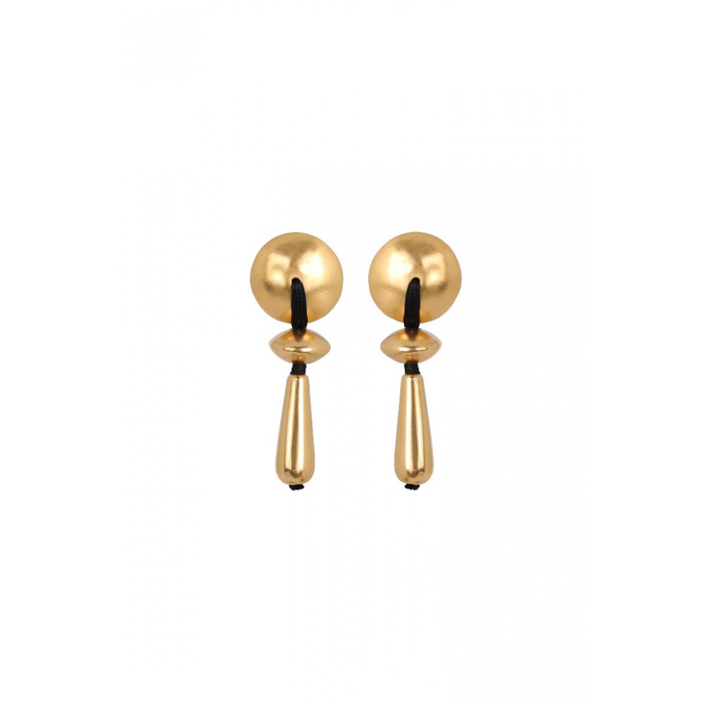 Woman's Earrings Katerina Makriyianni Gold Drop Black Gold Plated Bronze Black Silk  K22.E4.BL