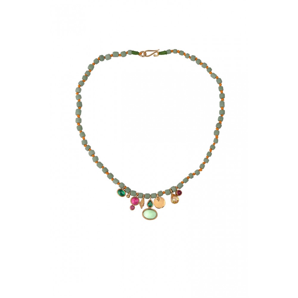 Γυναικείο Κολιέ Katerina Makriyianni Palette 24K Επιχρυσωμένος Μπρούτζος Πέτρες και Ζιργκόν Πράσινο Φυστικί K23.N1.PC