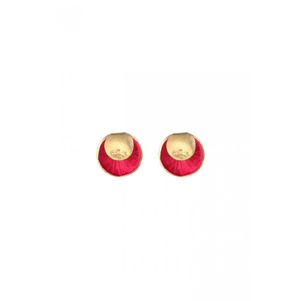 Γυναικεία Σκουλαρίκια Katerina Makriyianni Mini Yoko Cherry Red 24K Επιχρυσωμένος Μπρούτζος και Ασήμι Κόκκινο Μετάξι K22.E1.CHR.S