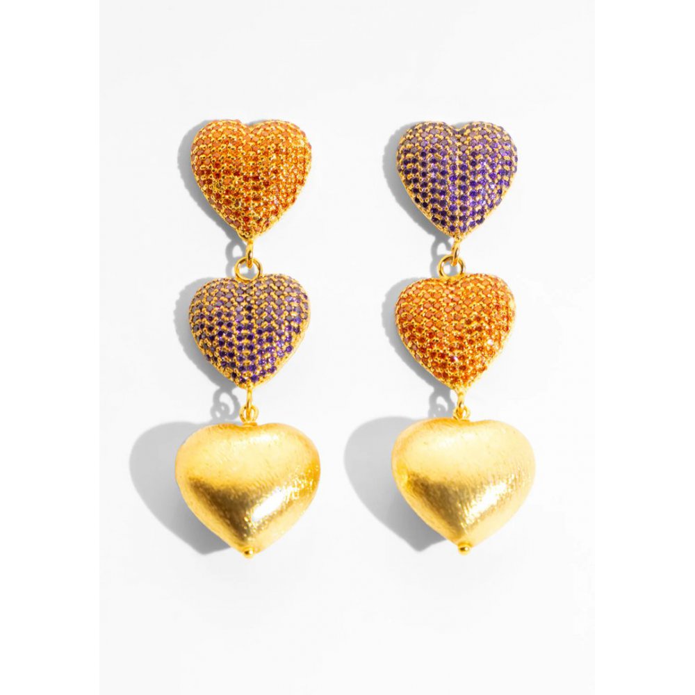 Women's Earrings KATERINA PSOMA Amore Orange Stud Dangle Gold Plated Brass Orange Crystals FWE2609OR