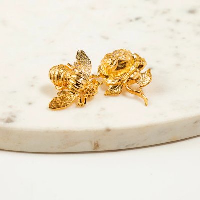 Woman's Earrings KATERINA PSOMA Rose And Bee Metal Stud Gold Plated Brass/Sterling Silver FWE1819RBE