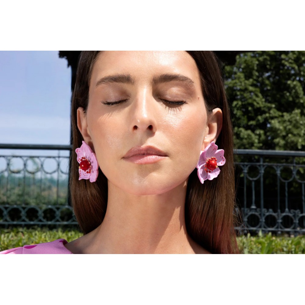 Γυναικεία Σκουλαρίκια KATERINA PSOMA Cassia Pink Flower Επιχρυσωμένος Ορείχαλκος Ρητίνη Αχάτης SS25AE02PNK