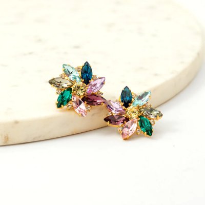 Woman's Earrings KATERINA PSOMA Alice Clip Earrings Gold Plated Brass Multicolor Crystals SS23E02BL