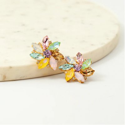 Woman's Earrings KATERINA PSOMA Alice Pastel Clip Earrings Gold Plated Brass Pastel Multicolor Crystals SS23E02PY