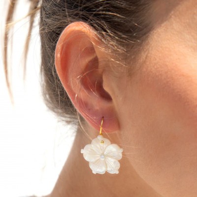 Γυναικεία Σκουλαρίκια KATERINA PSOMA Antheia Mini White Flower Επιχρυσωμένος Ορείχαλκος Λευκό Φίλντισι SS23E07WHM