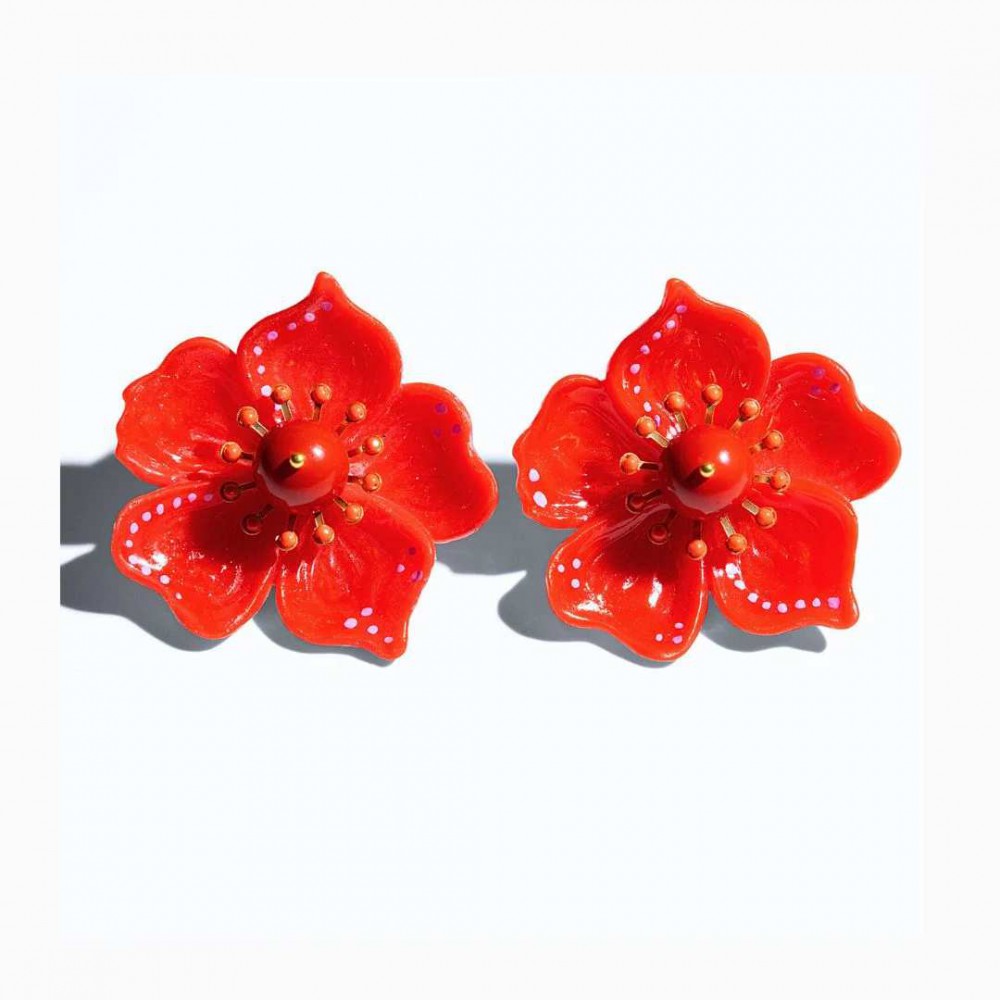 Γυναικεία Σκουλαρίκια KATERINA PSOMA Cassia Red Flower Επιχρυσωμένος Ορείχαλκος Ρητίνη Αχάτης SS25AE02RD