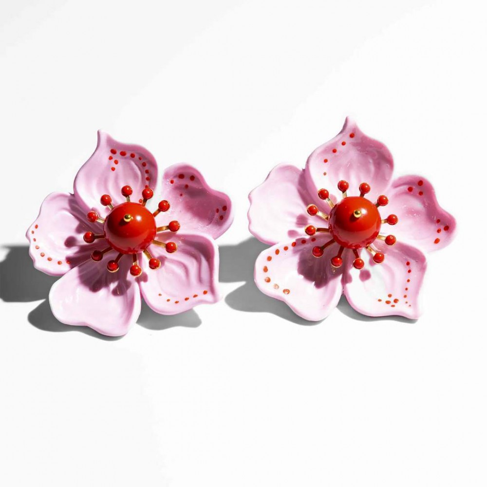 Γυναικεία Σκουλαρίκια KATERINA PSOMA Cassia Pink Flower Επιχρυσωμένος Ορείχαλκος Ρητίνη Αχάτης SS25AE02PNK