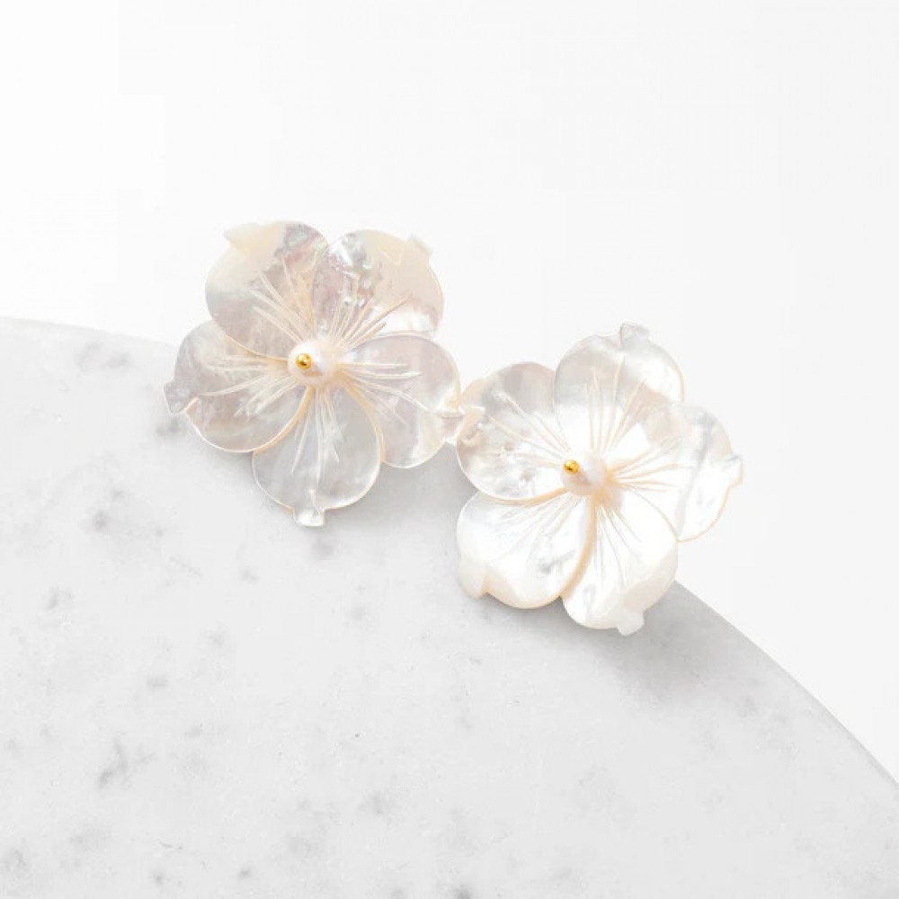 Women's Earrings KATERINA PSOMA Antheia White Flower Earrings Gold Plated Brass Mother Of Pearl SS23E07WH