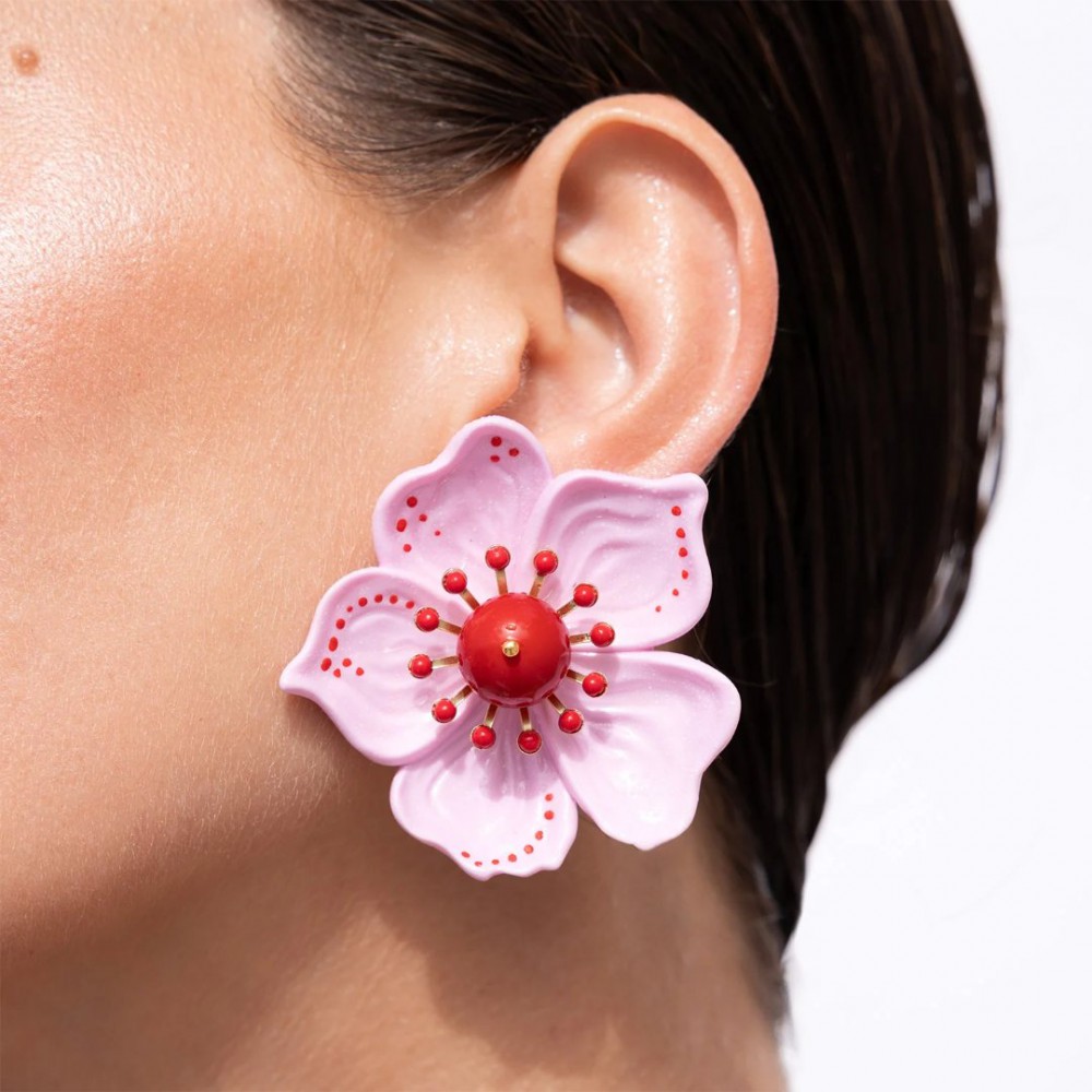 Γυναικεία Σκουλαρίκια KATERINA PSOMA Cassia Pink Flower Επιχρυσωμένος Ορείχαλκος Ρητίνη Αχάτης SS25AE02PNK