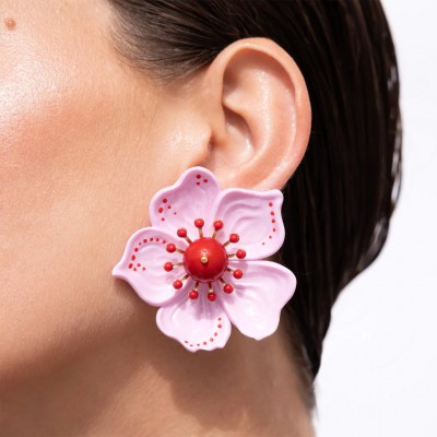 Γυναικεία Σκουλαρίκια KATERINA PSOMA Cassia Pink Flower Επιχρυσωμένος Ορείχαλκος Ρητίνη Αχάτης SS25AE02PNK