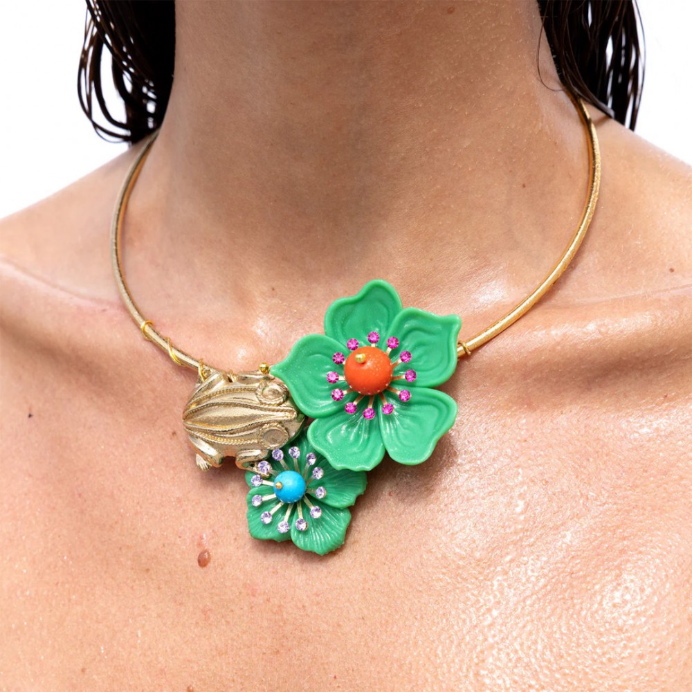Γυναικείο Κολιέ KATERINA PSOMA Daphne Cassia Green Flower Short Επιχρυσωμένος Ορείχαλκος Ρητίνη SS25AN02GR