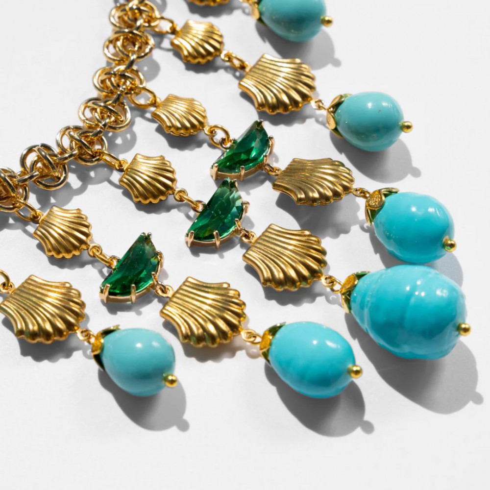 Γυναικείο Κολιέ KATERINA PSOMA Ampitrite Short Turquoise Charm Επιχρυσωμένος Ορείχαλκος Σμάλτο Τιρκουάζ Χάντρες SSN2612TQ
