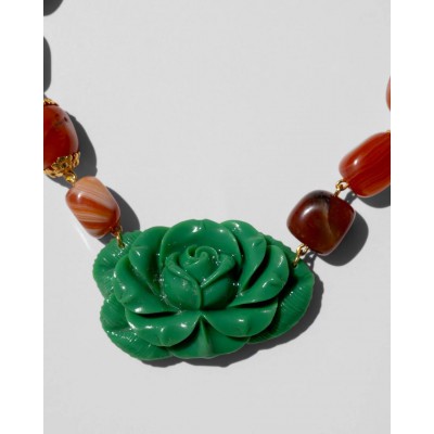 Woman's Necklace KATERINA PSOMA Ianthi Carnelian Short Gold Plated Brass Crystals Beads SSN2613CRN