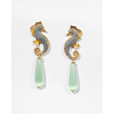 Γυναικεία Σκουλαρίκια KATERINA PSOMA Calypso Sea Horse Dangles Επιχρυσωμένος Ορείχαλκος Κρύσταλοι SSE2603GR