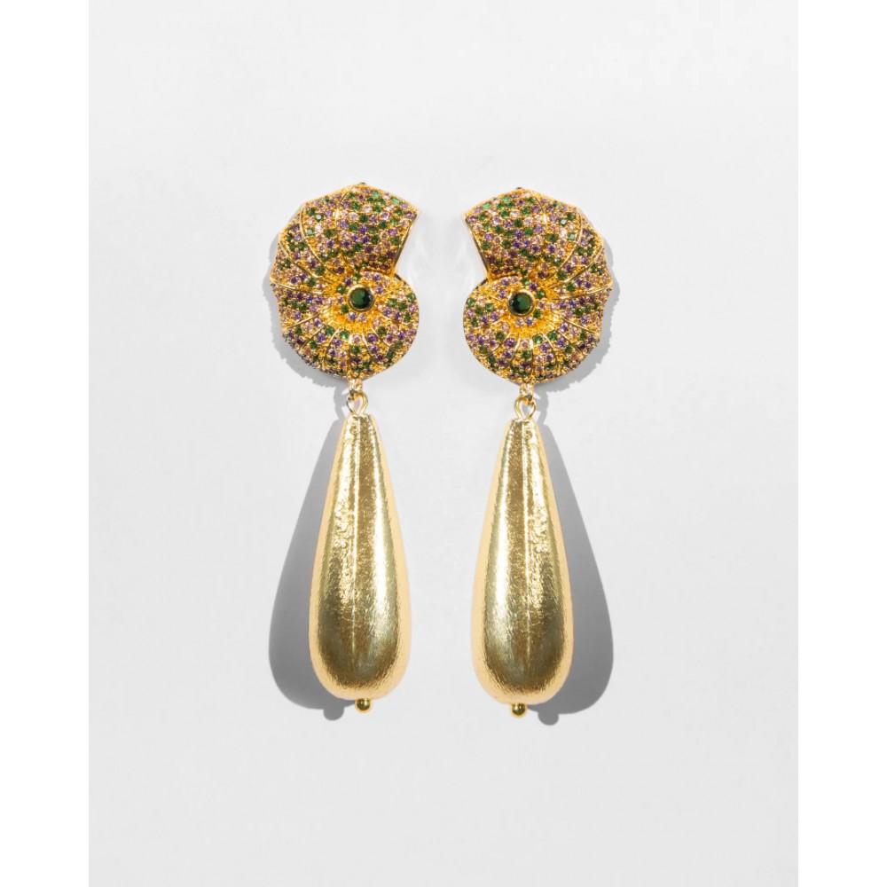 Γυναικεία Σκουλαρίκια KATERINA PSOMA Calypso Shell Dangles Επιχρυσωμένος Ορείχαλκος Κρύσταλοι SSE2601