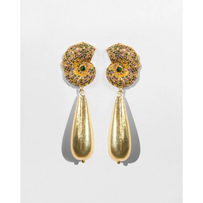  Γυναικεία Σκουλαρίκια KATERINA PSOMA Calypso Shell Dangles Επιχρυσωμένος Ορείχαλκος Κρύσταλοι SSE2601