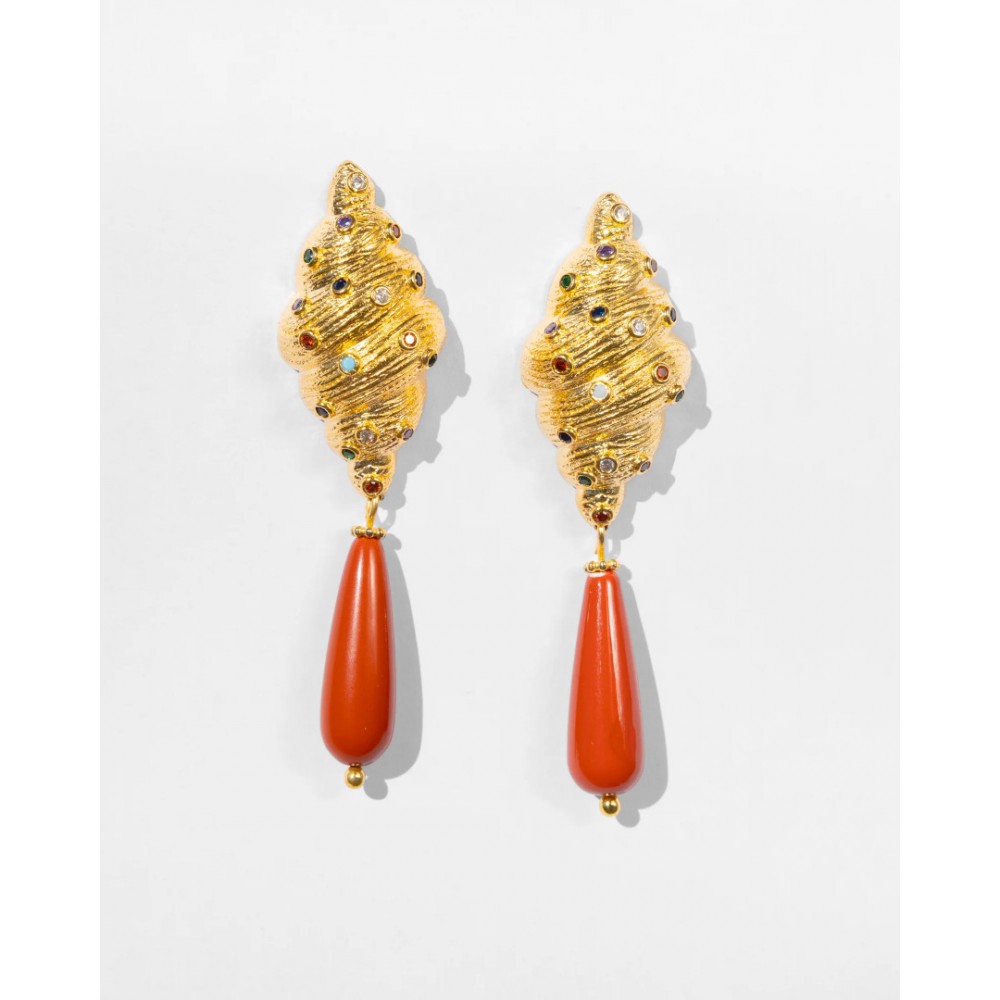 Γυναικεία Σκουλαρίκια KATERINA PSOMA Calypso Shell Dangles Επιχρυσωμένος Ορείχαλκος Κρύσταλοι SSE2602CR