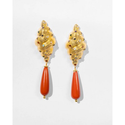  Γυναικεία Σκουλαρίκια KATERINA PSOMA Calypso Shell Dangles Επιχρυσωμένος Ορείχαλκος Κρύσταλοι SSE2602CR