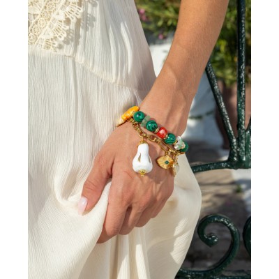 Γυναικείο Βραχιόλι Katerina Psoma Tutti Frutti Malachite Επιχρυσωμένος Ορείχαλκος Κεραμικές Χάντρες Μαλαχίτης SSB2604GR