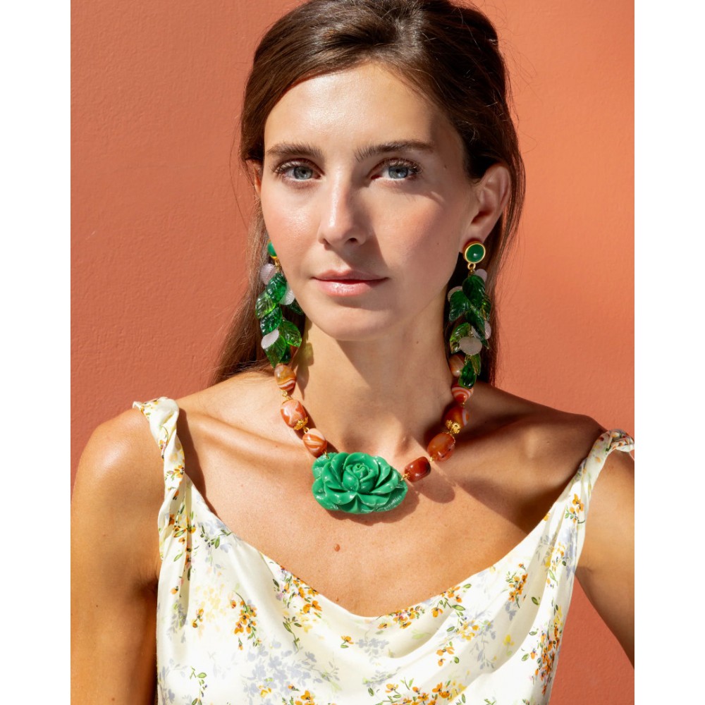 Woman's Necklace KATERINA PSOMA Ianthi Carnelian Short Gold Plated Brass Crystals Beads SSN2613CRN