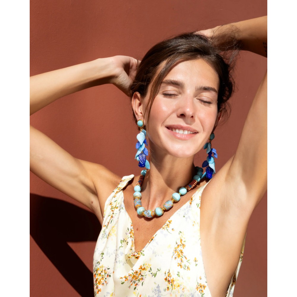 Woman's Necklace KATERINA PSOMA Memphis Brown Short Gold Plated Brass Crystals Beads FWN2601BR